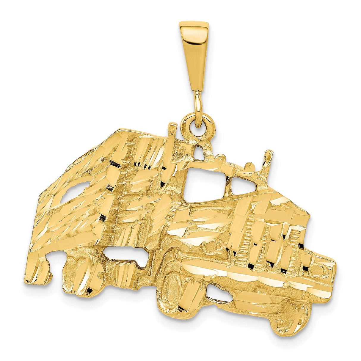 10k Yellow Gold Semi Truck Pendant, Real Gold Big Rig Tractor Trailer Charm for Men