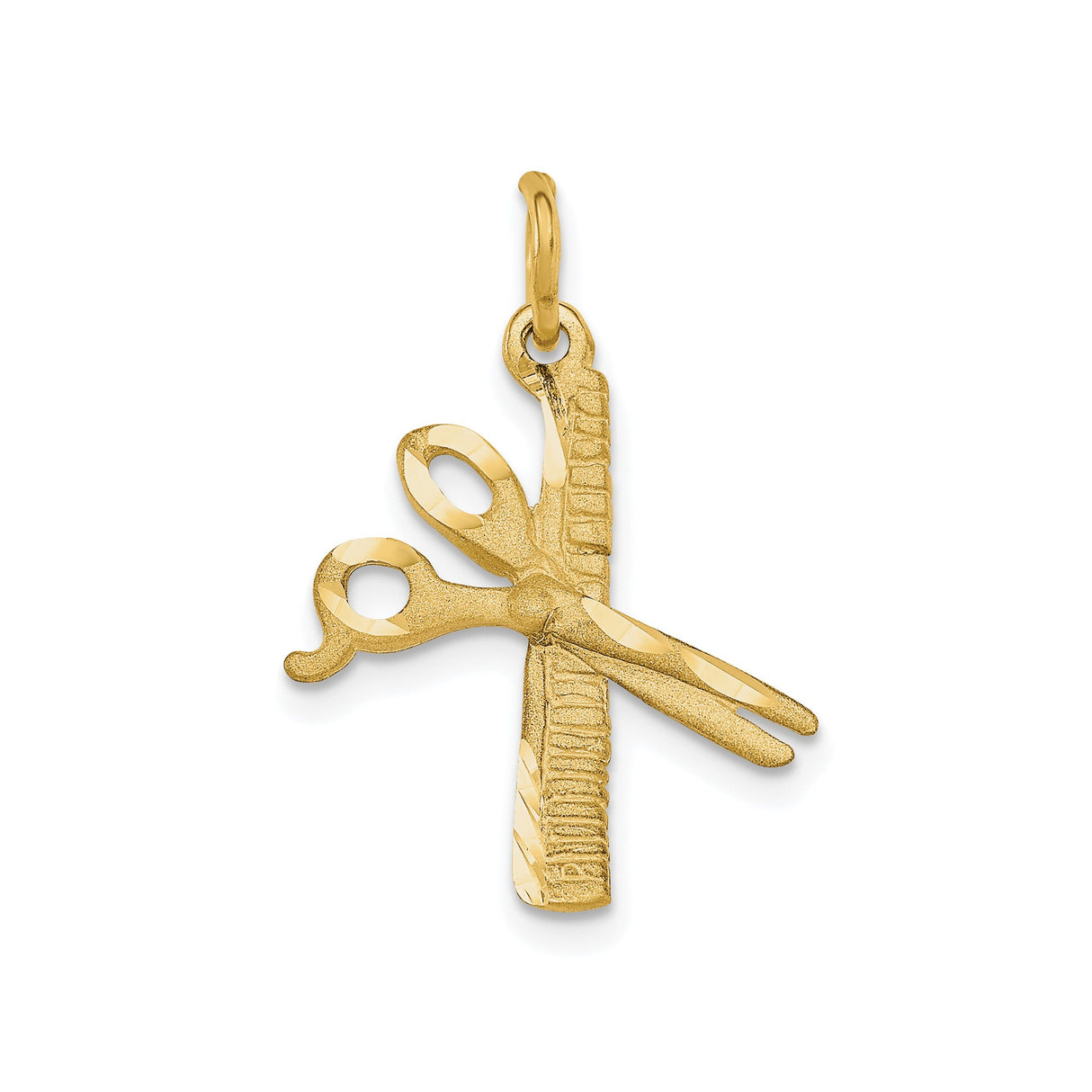 10k Yellow Gold Pendant with Scissors and Comb, Hairstylist or Barber Theme