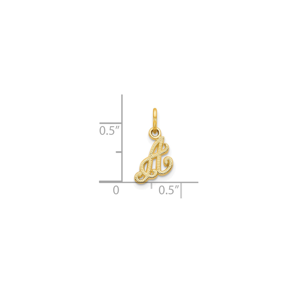 10k Yellow Gold Script Initial A Pendant Charm, Textured Cursive Letter Jewelry for Women