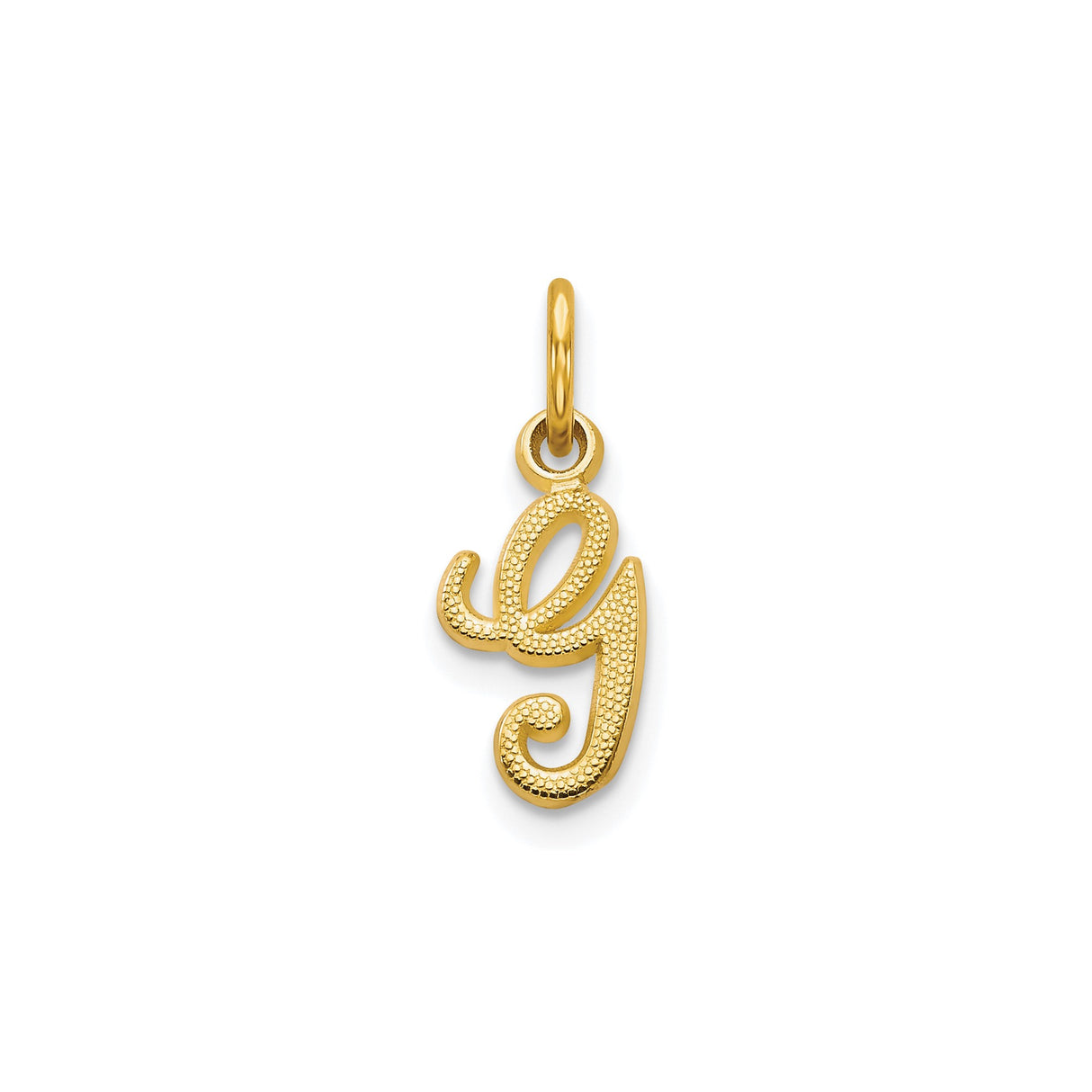 10k Yellow Gold Initial G Pendant, Script Letter Charm with Textured Finish for Women