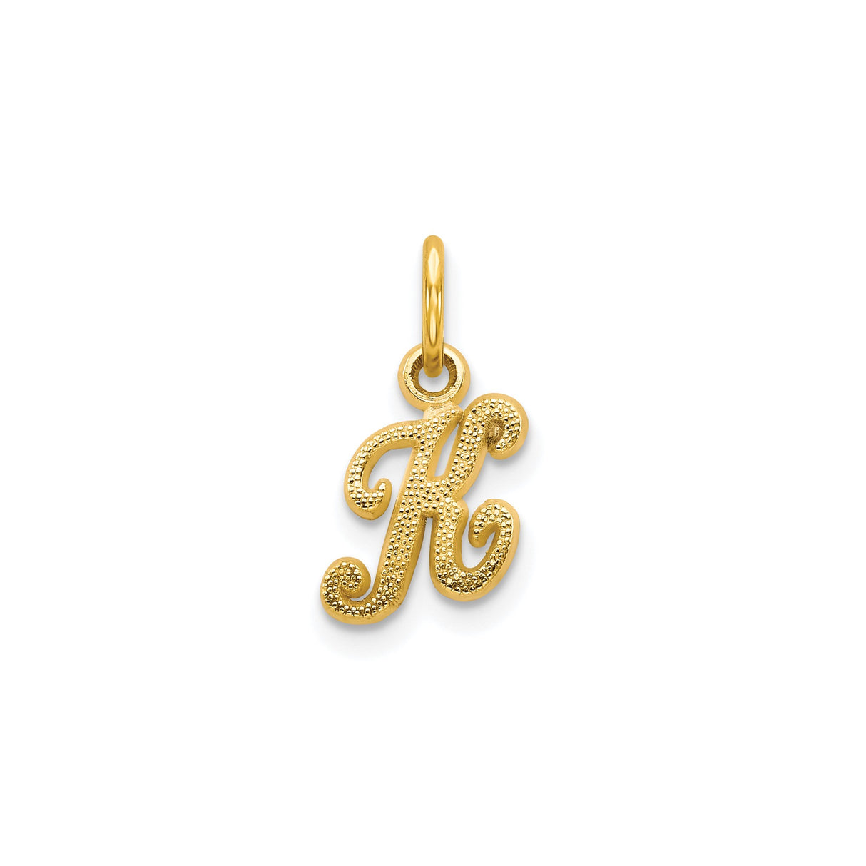 10k Yellow Gold Script Initial K Pendant, Cursive Letter Charm with Textured Design