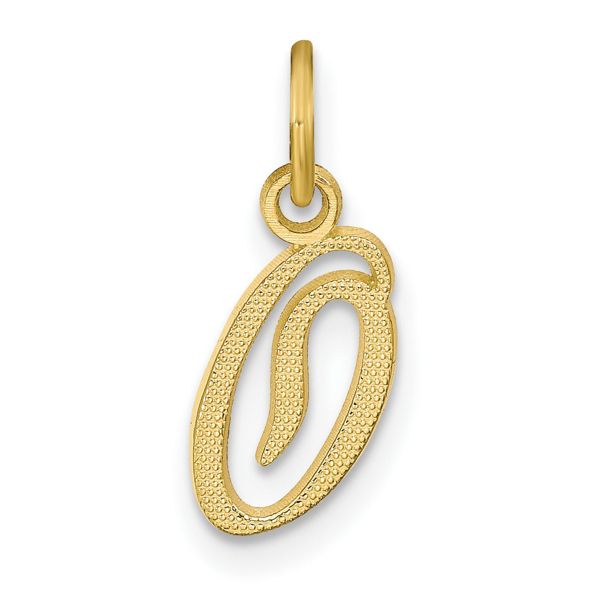 10k Yellow Gold Pendant, Initial O Letter Charm with Textured Script Design for Women