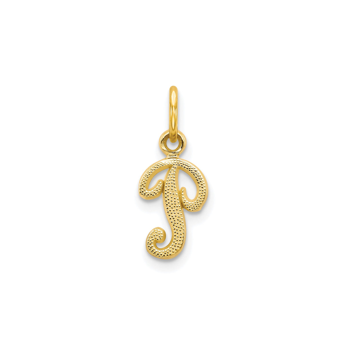 10k Yellow Gold Letter J Pendant Charm, Script Monogram with Textured Finish for Women