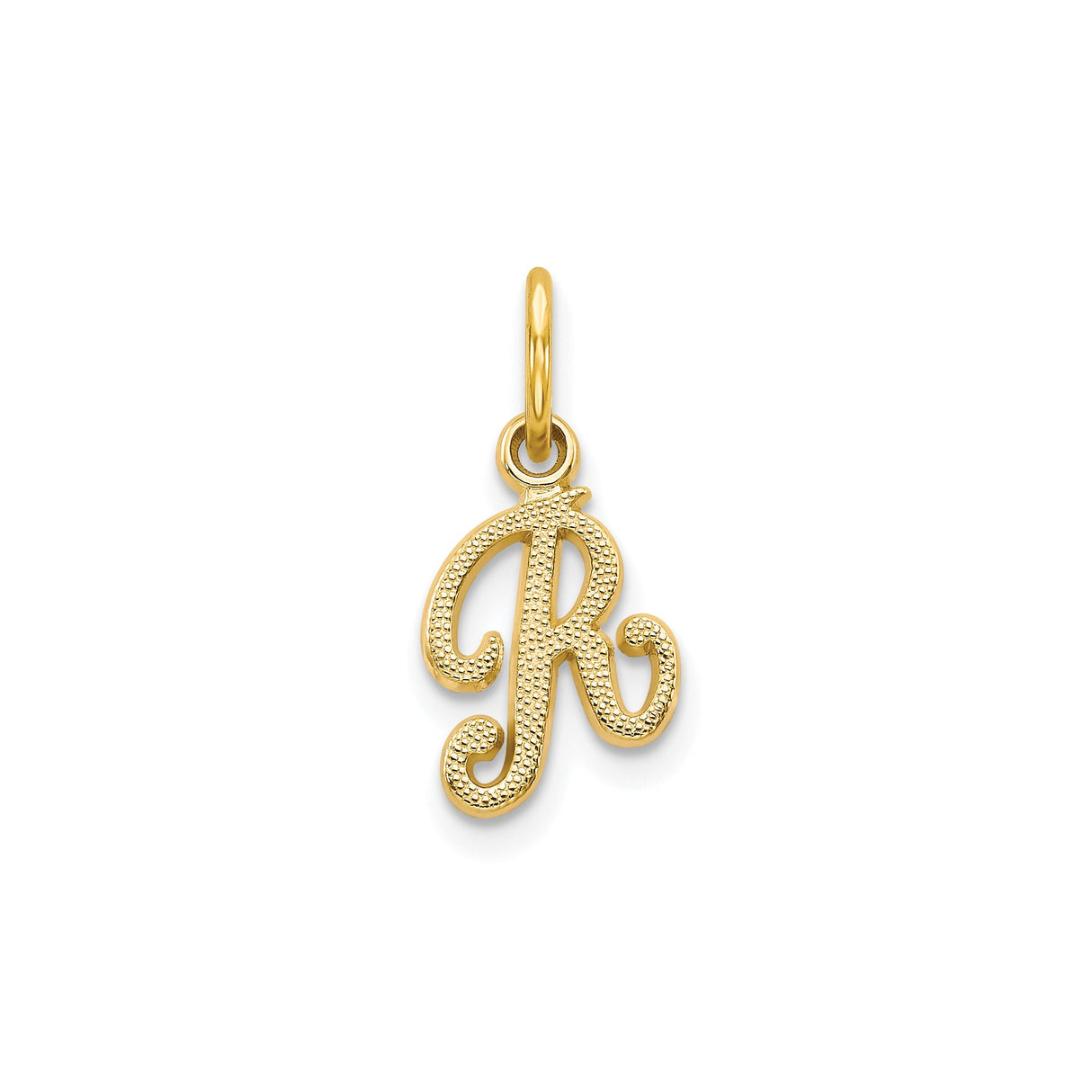 10k Yellow Gold Script Initial R Pendant Charm with Textured Detailing