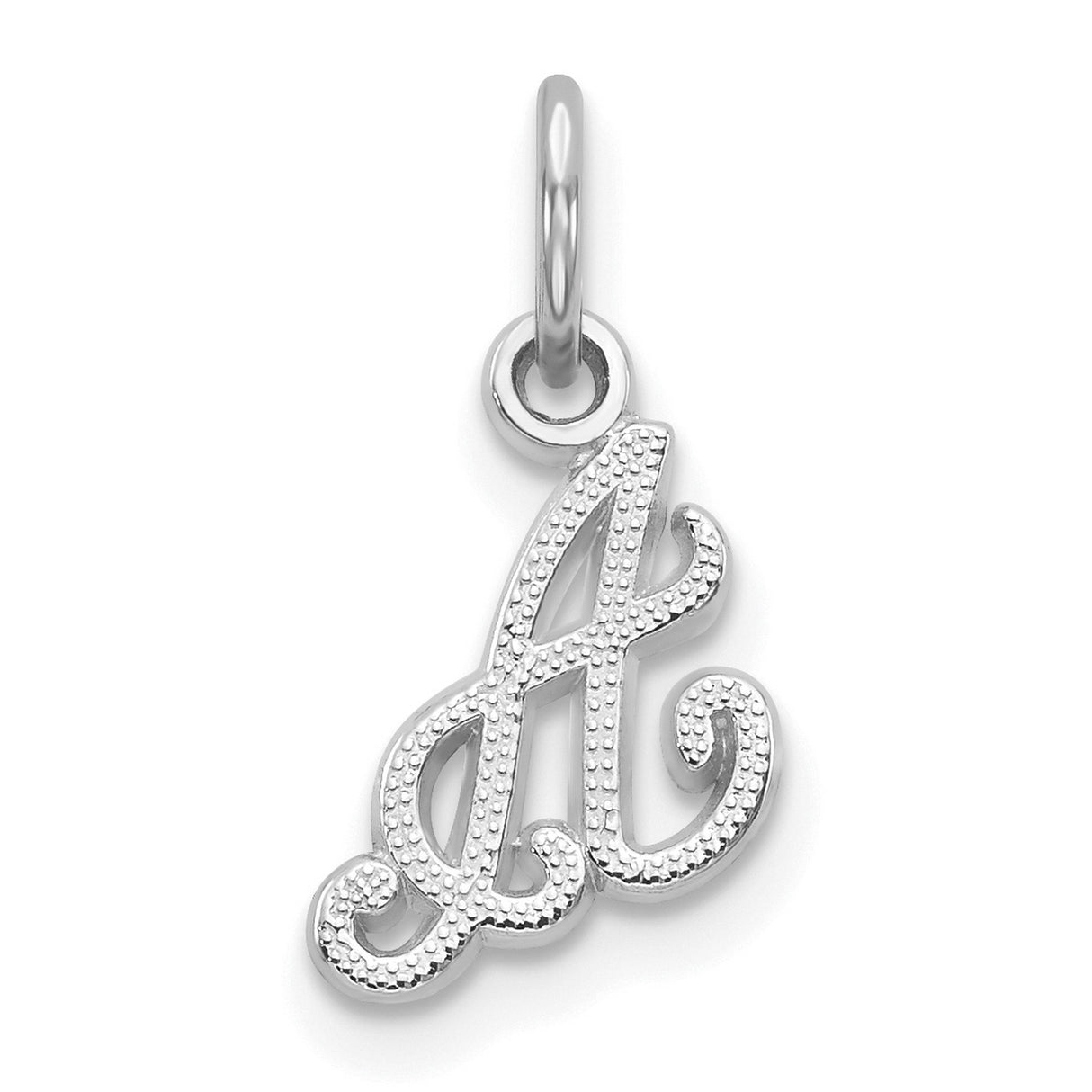 10k White Gold Script Initial A Pendant Charm, Cursive Letter Monogram Jewelry for Women