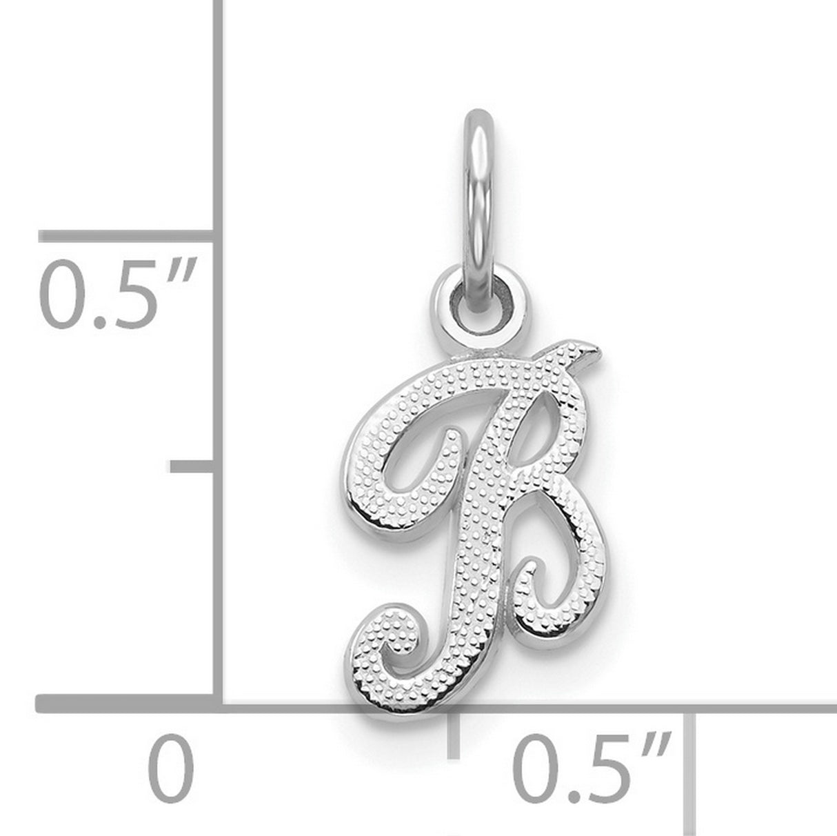 10k White Gold Initial B Pendant Charm, Textured Script Design, Unisex Monogram Jewelry
