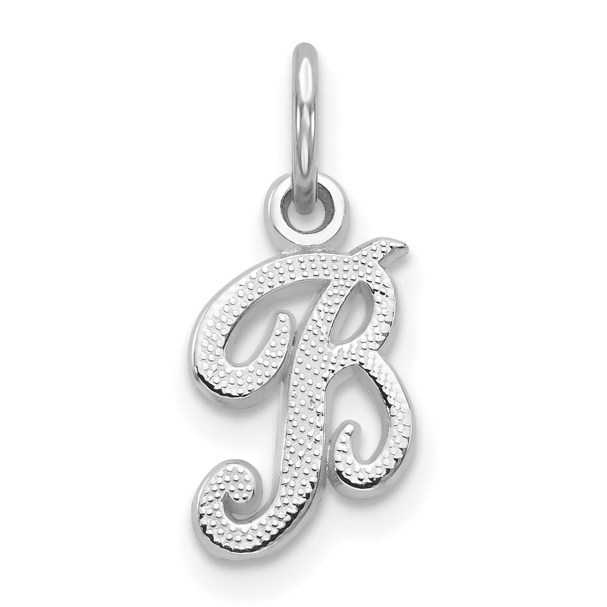 10k White Gold Initial B Pendant Charm, Textured Script Design, Unisex Monogram Jewelry