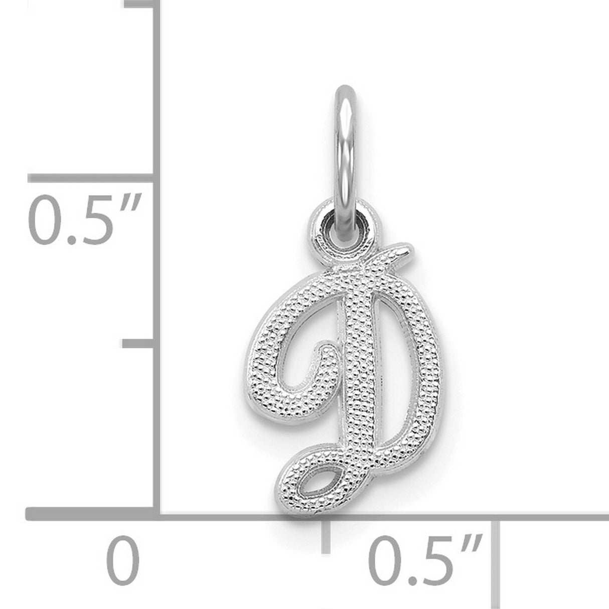 10k White Gold Initial D Pendant Charm, Textured Script Letter Design, Unisex Jewelry