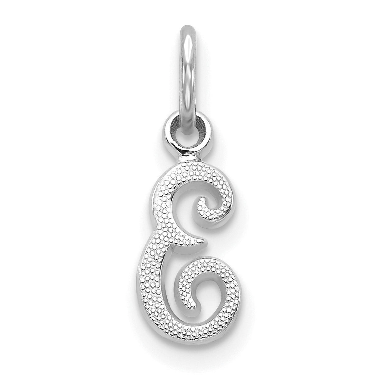 10k White Gold Lowercase Letter E Pendant, Textured Initial Charm for Necklace or Bracelet