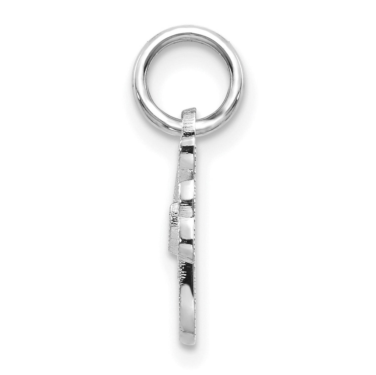 10k White Gold Letter F Pendant, Textured Polished Script Charm for Women