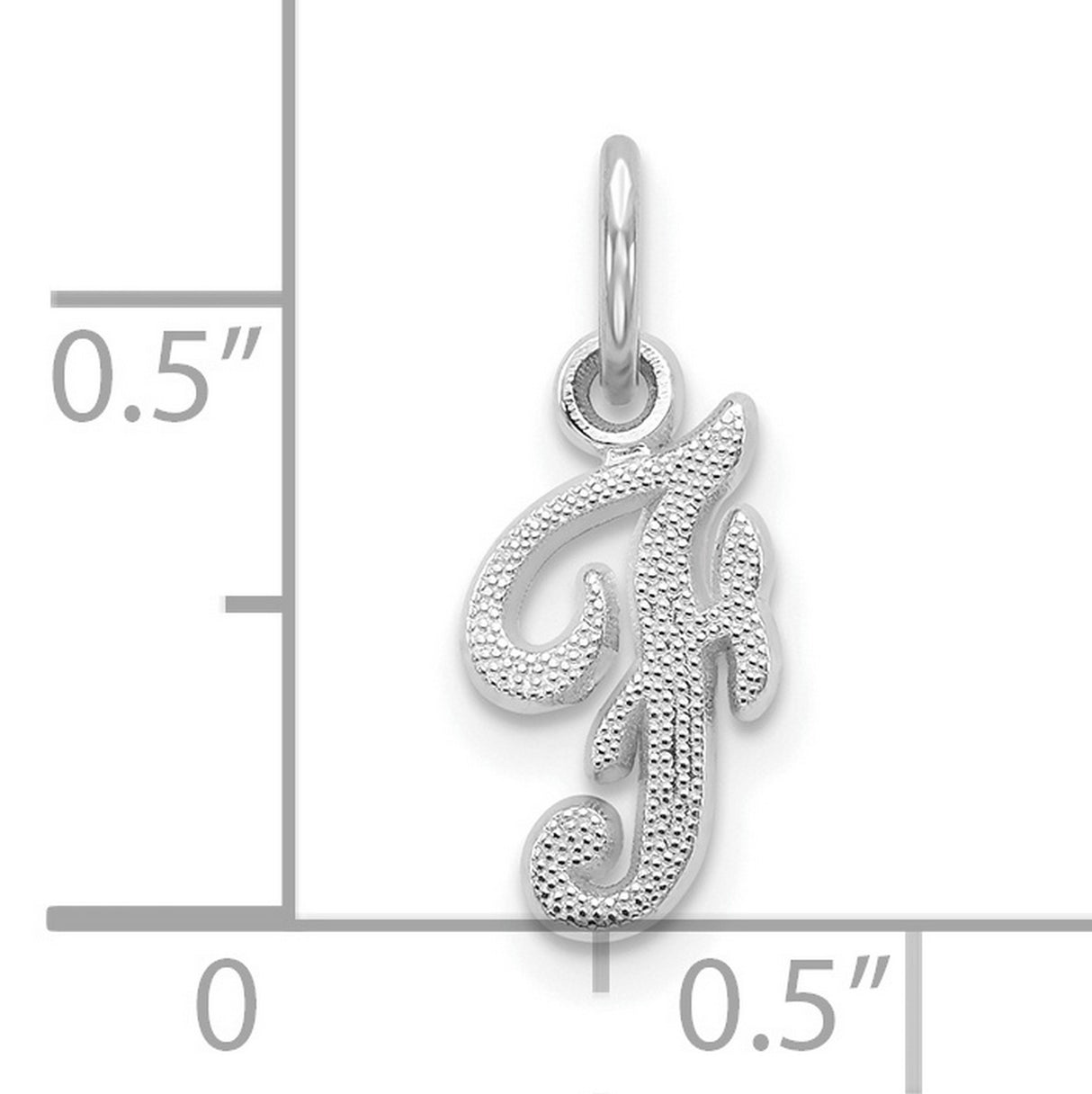 10k White Gold Letter F Pendant, Textured Polished Script Charm for Women