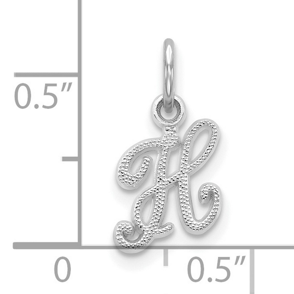 10k White Gold Script Letter H Pendant with Textured Finish and Loop Bail for Women