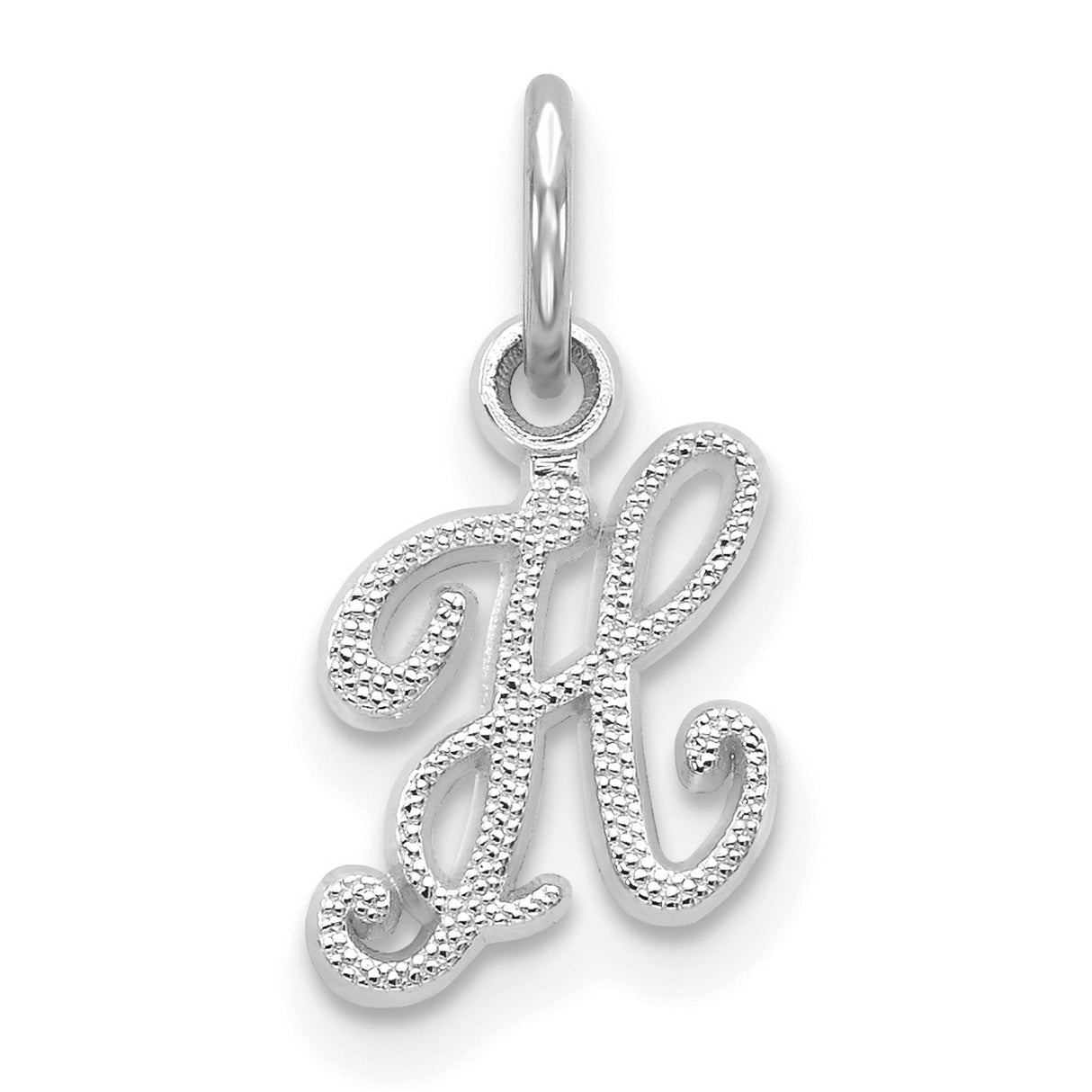 10k White Gold Script Letter H Pendant with Textured Finish and Loop Bail for Women