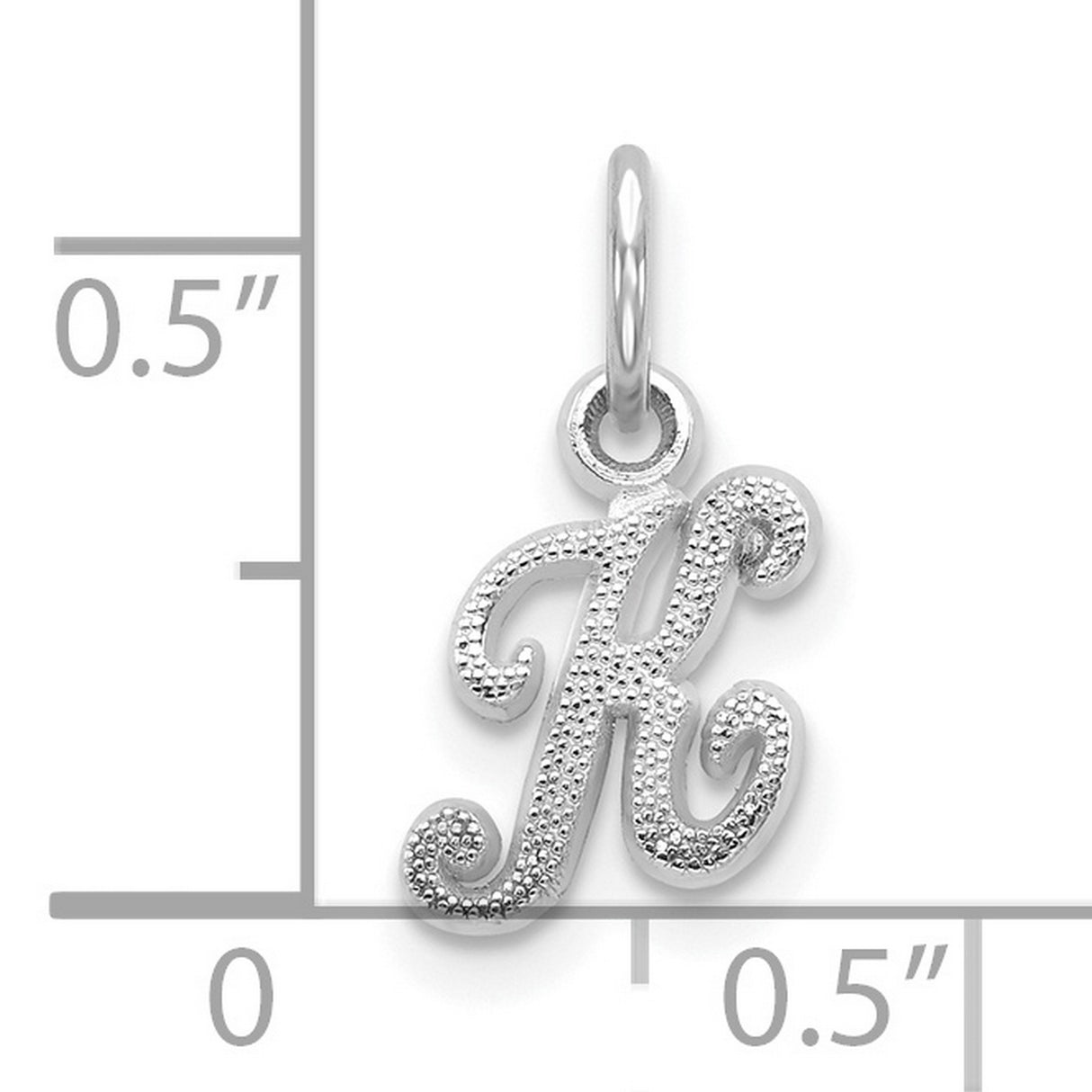 10k White Gold Initial K Pendant Charm with Textured Script Design