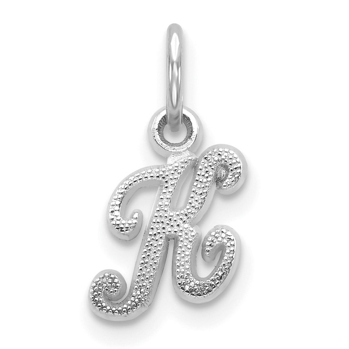 10k White Gold Initial K Pendant Charm with Textured Script Design