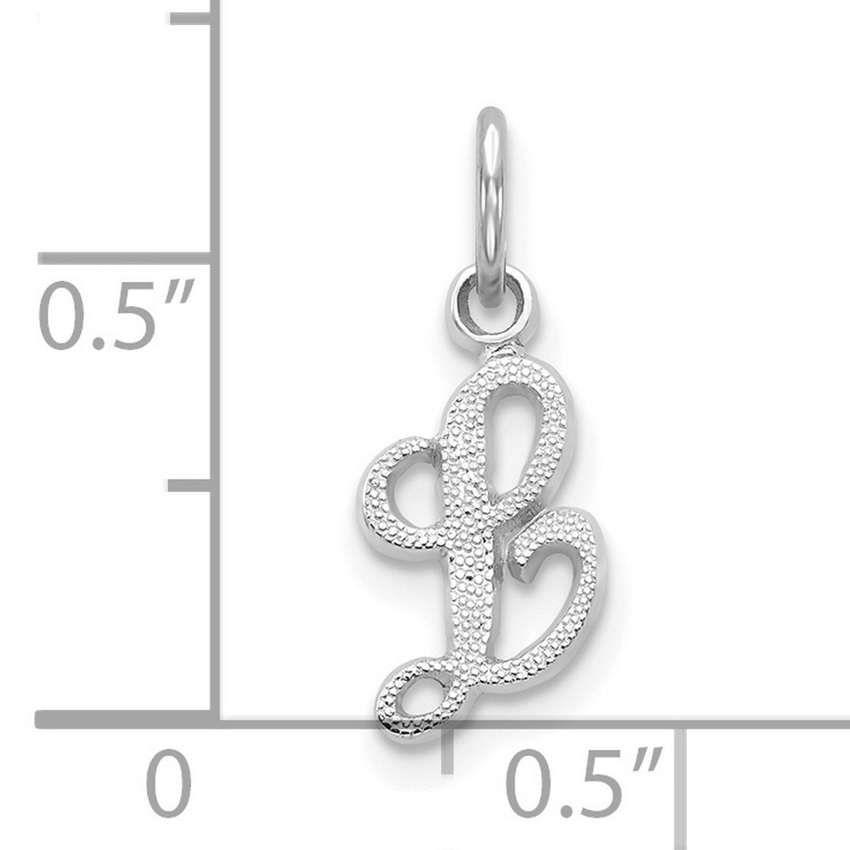 10k White Gold Initial L Pendant, Textured Script Letter Charm for Necklace or Bracelet