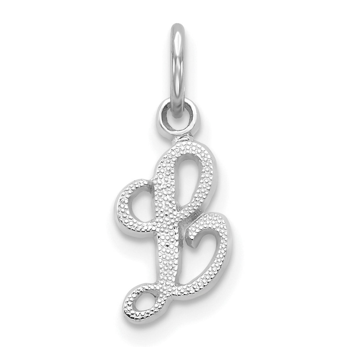 10k White Gold Initial L Pendant, Textured Script Letter Charm for Necklace or Bracelet