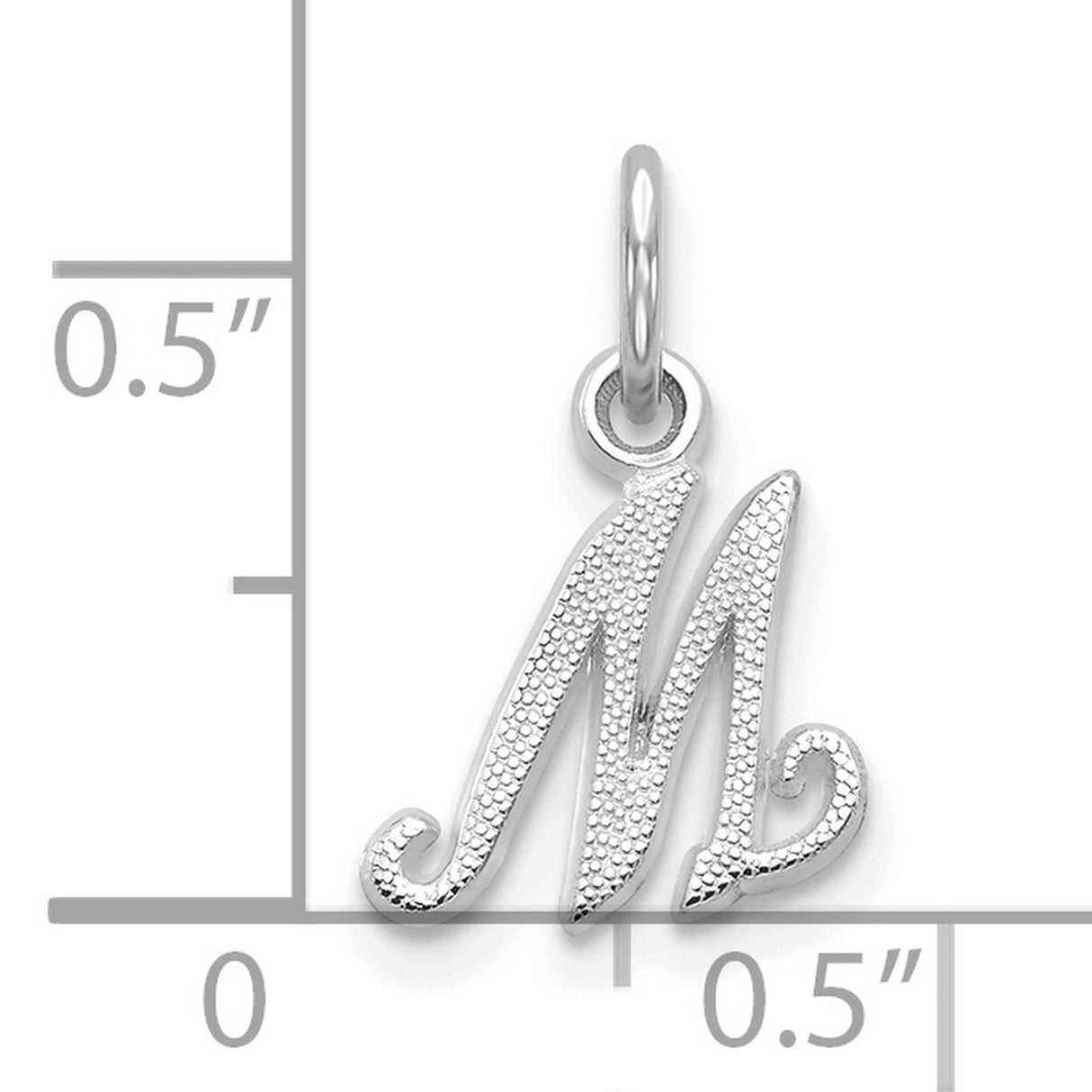10k White Gold Initial M Pendant, Textured Script Letter Charm for Women
