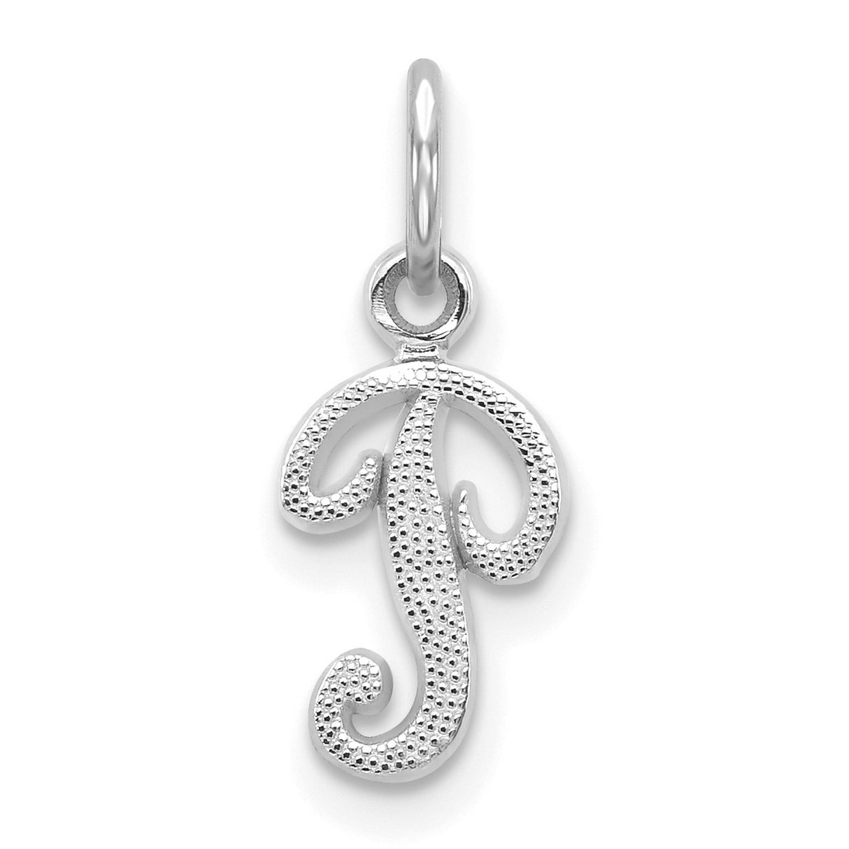 10k White Gold Script Initial P Pendant, Textured Letter Charm for Women