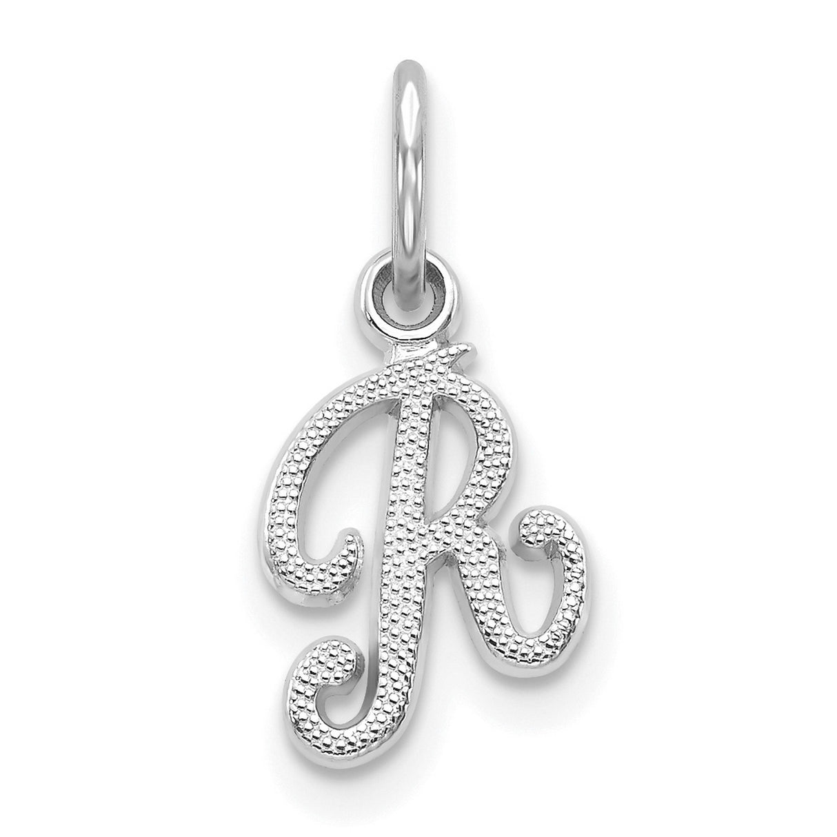 10k White Gold Pendant Charm with Script Initial R Design, Alphabet Monogram Jewelry