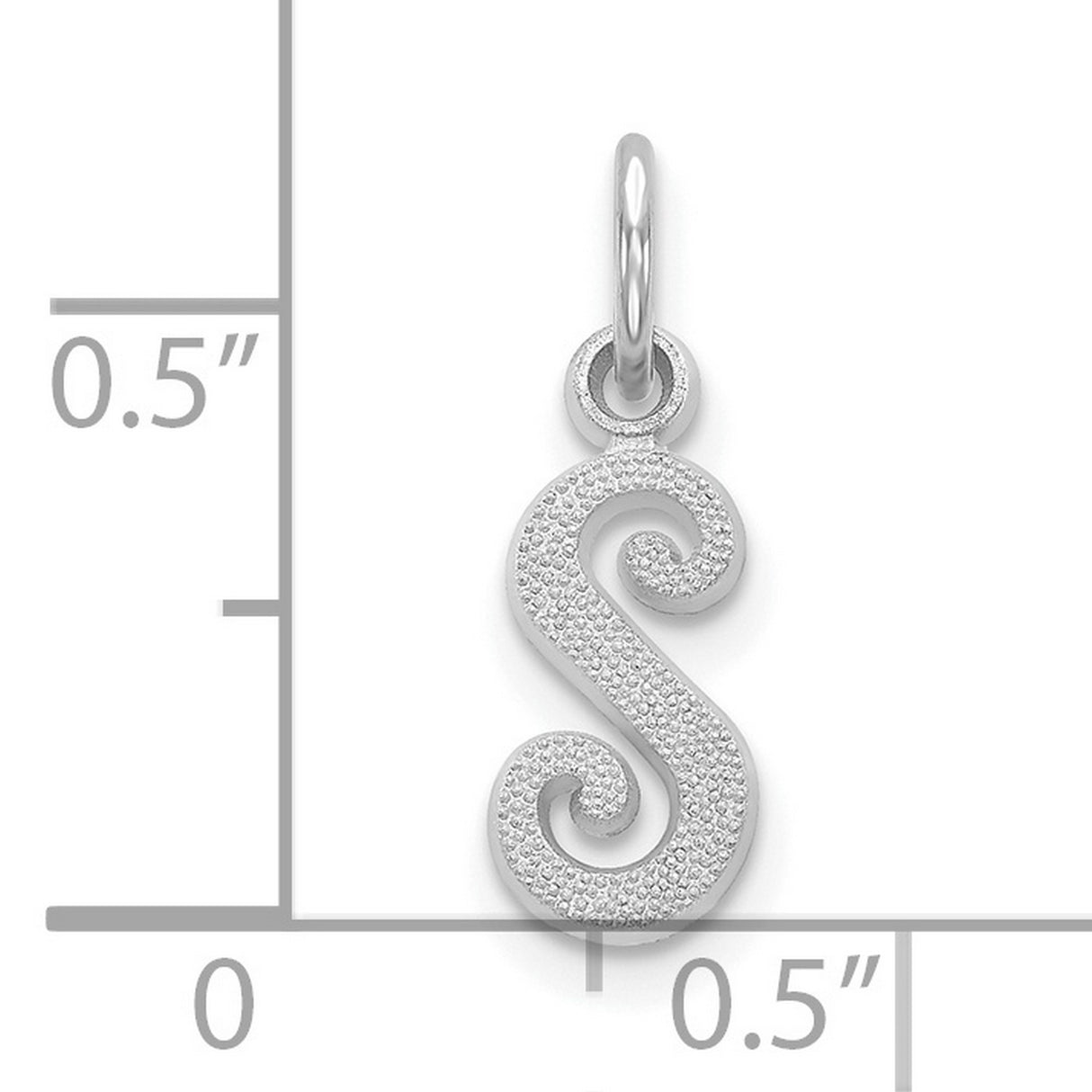 10k White Gold Letter S Pendant, Diamond Cut Textured Alphabet Charm