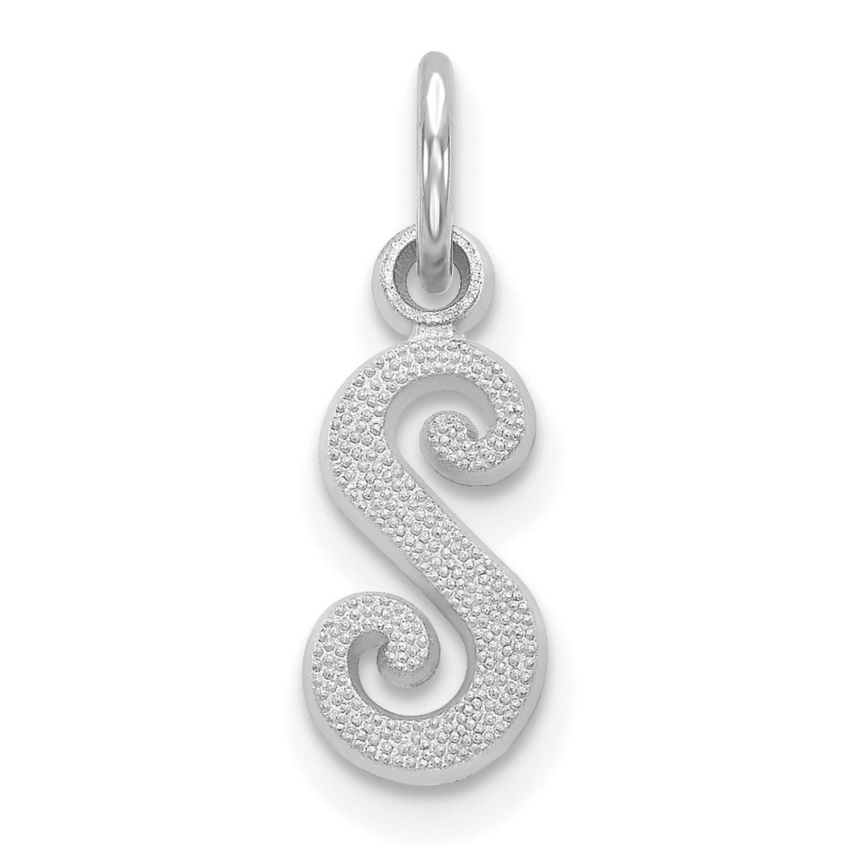 10k White Gold Letter S Pendant, Diamond Cut Textured Alphabet Charm
