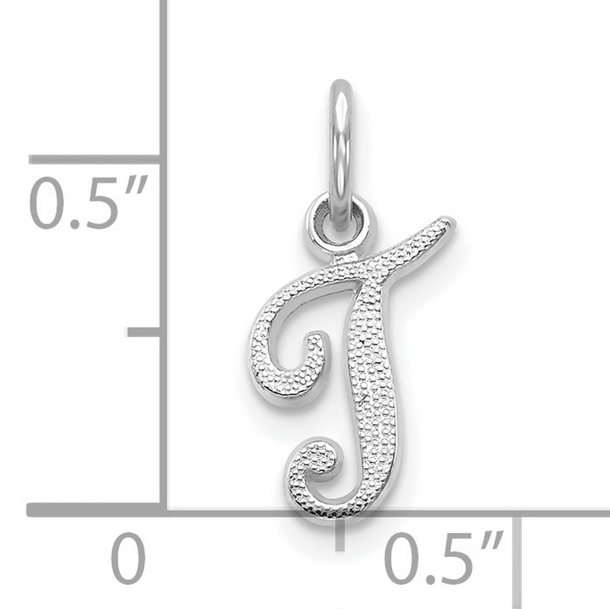 10k White Gold Initial J Pendant, Script Letter Charm with Textured Design