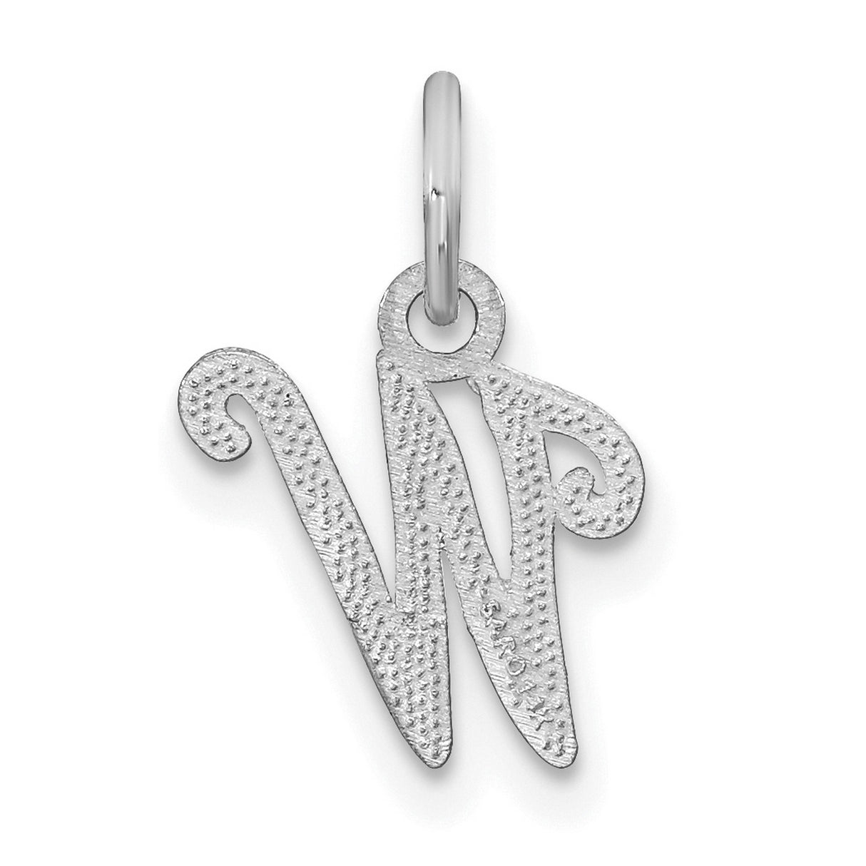 10k White Gold Script Initial W Pendant, Textured Swirl Design, Monogram Letter Charm for Women