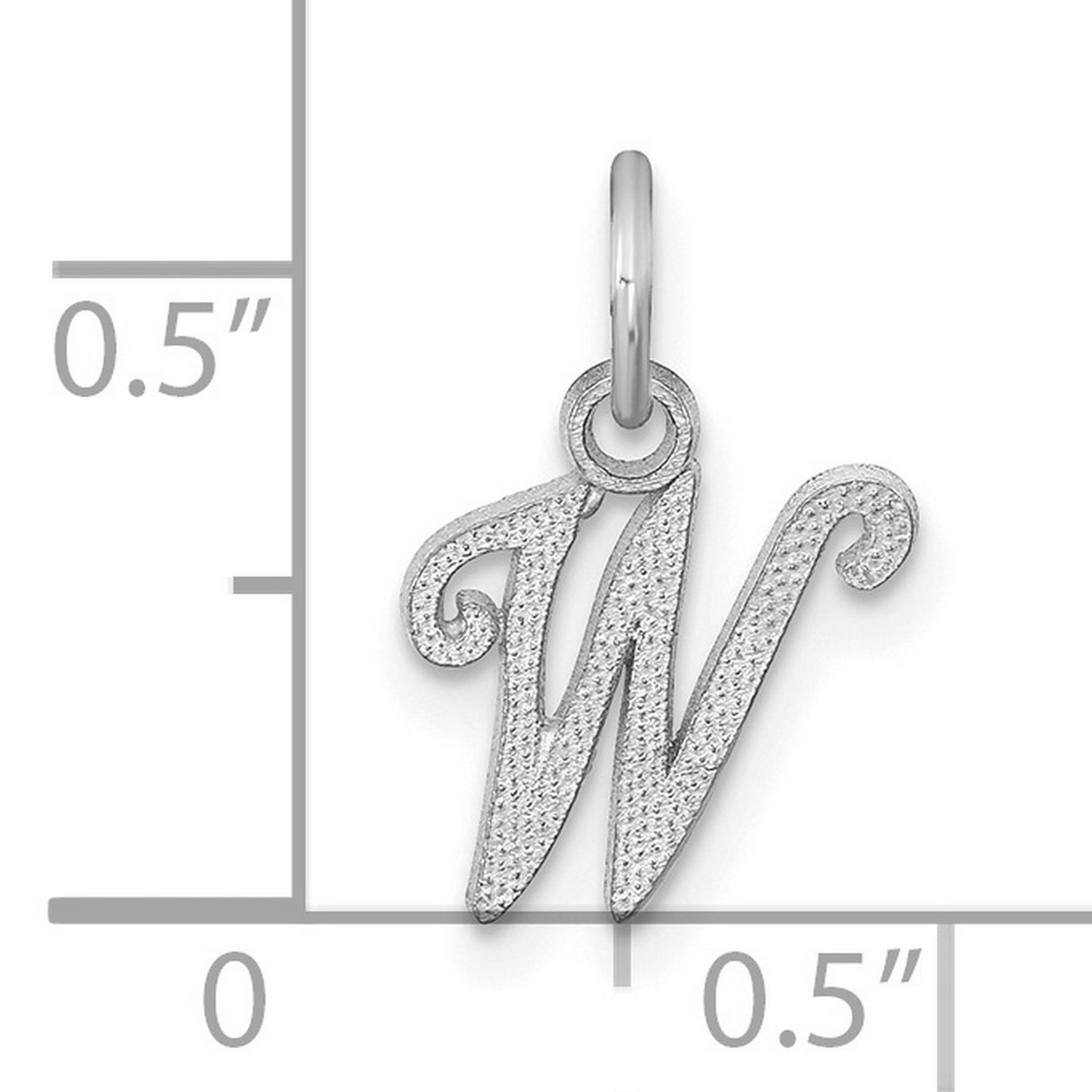 10k White Gold Script Initial W Pendant, Textured Swirl Design, Monogram Letter Charm for Women