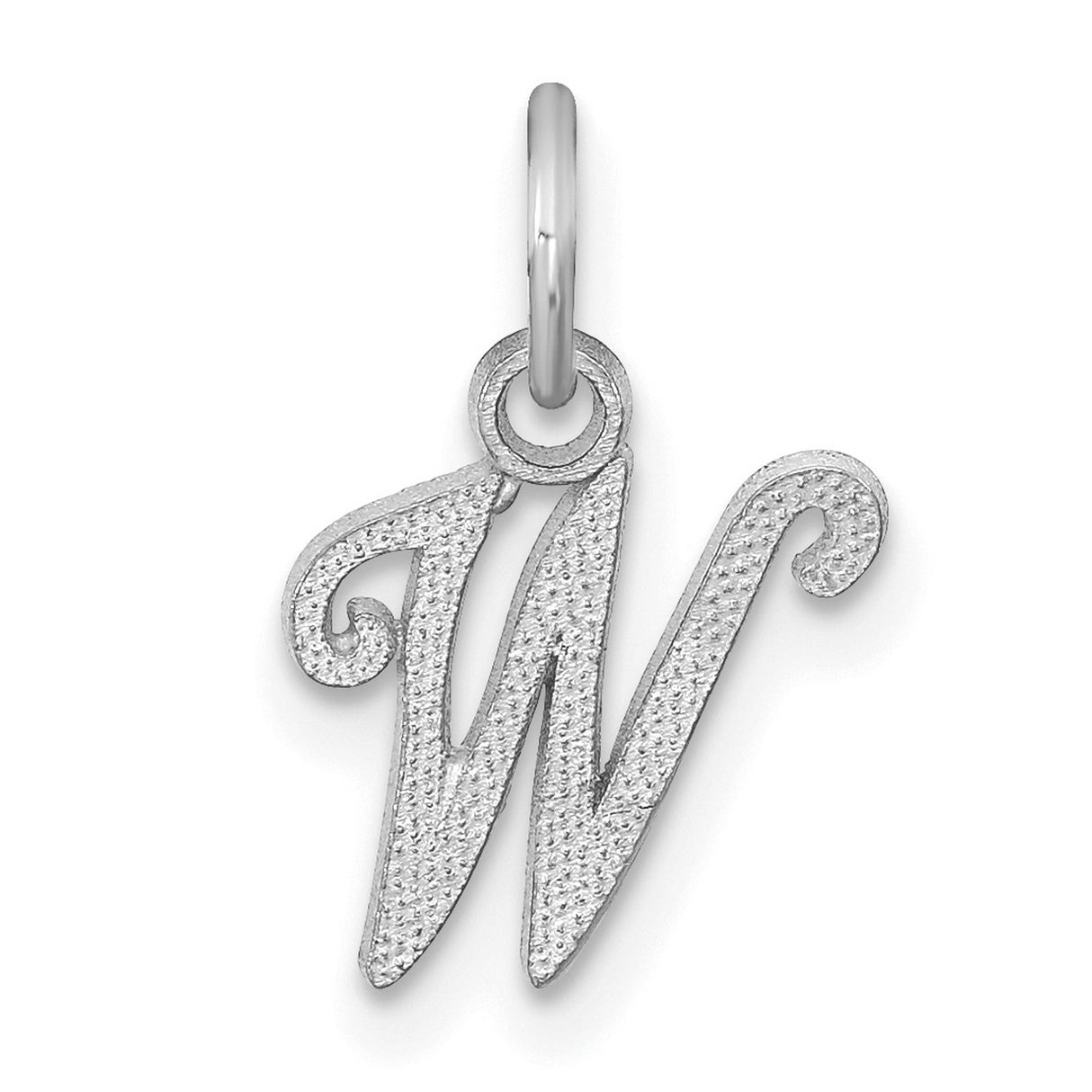 10k White Gold Script Initial W Pendant, Textured Swirl Design, Monogram Letter Charm for Women