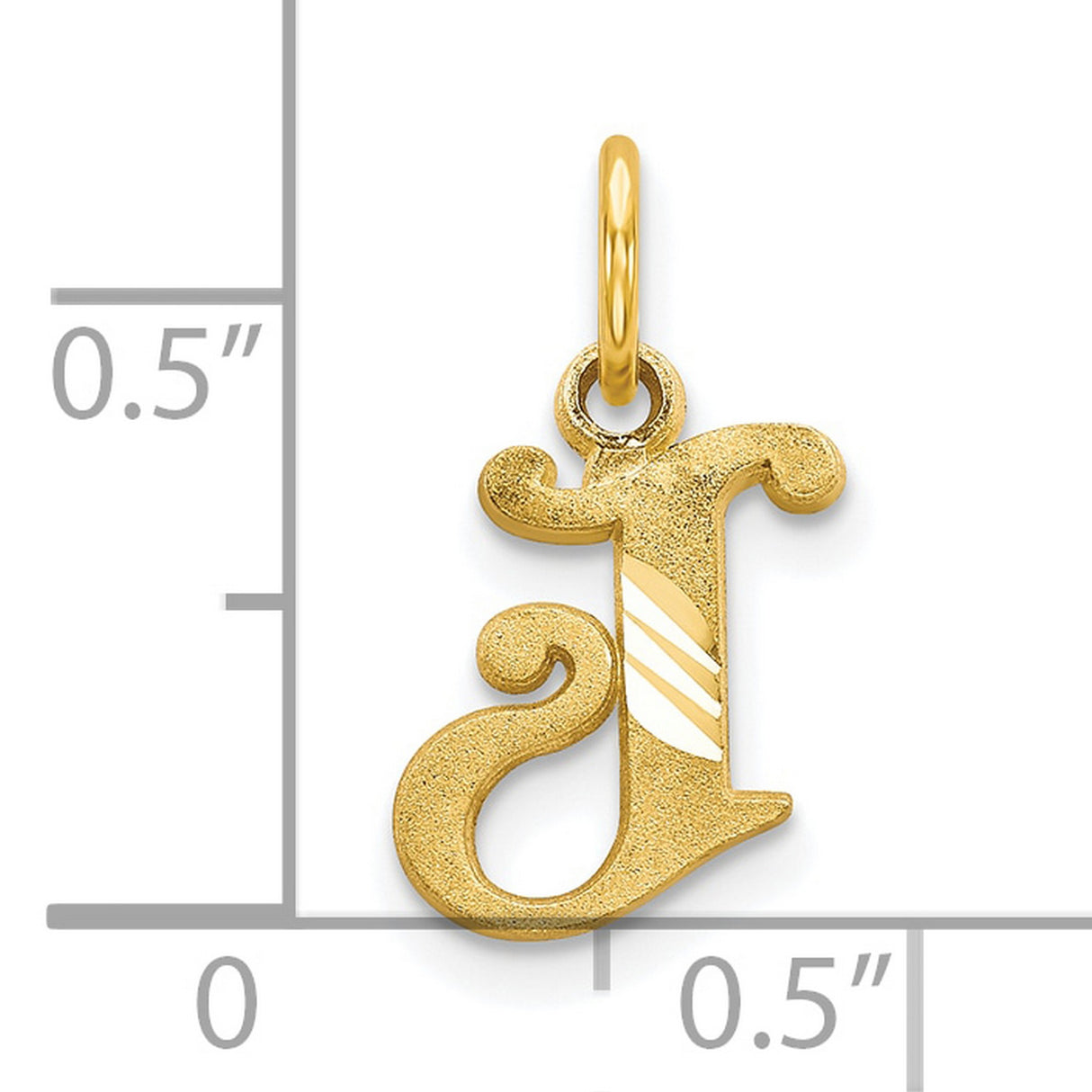 10k Yellow Gold Initial J Pendant, Textured Letter Charm with Polished Diagonal Accents