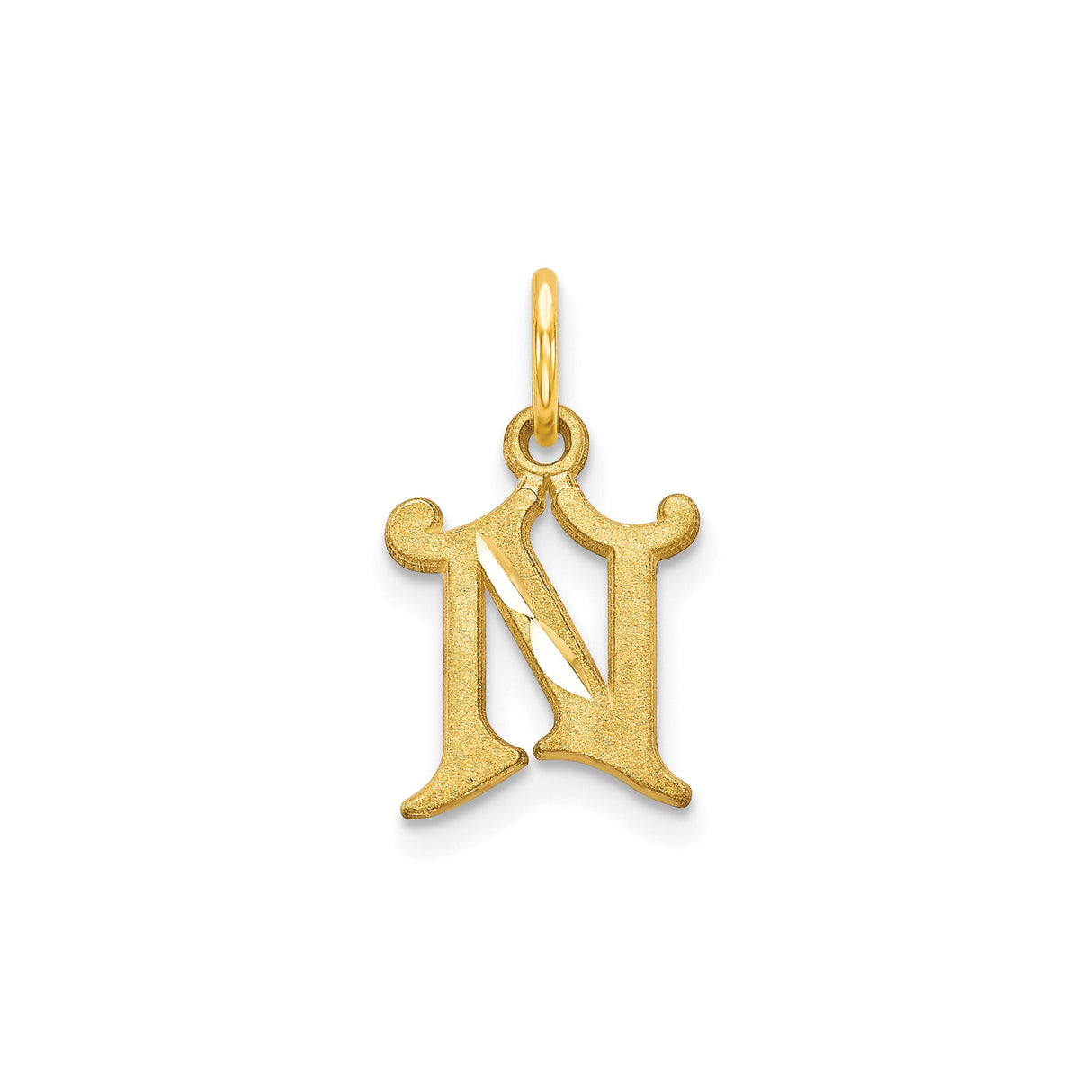 10k Yellow Gold Initial N Pendant, Gothic Old English Monogram Letter Charm