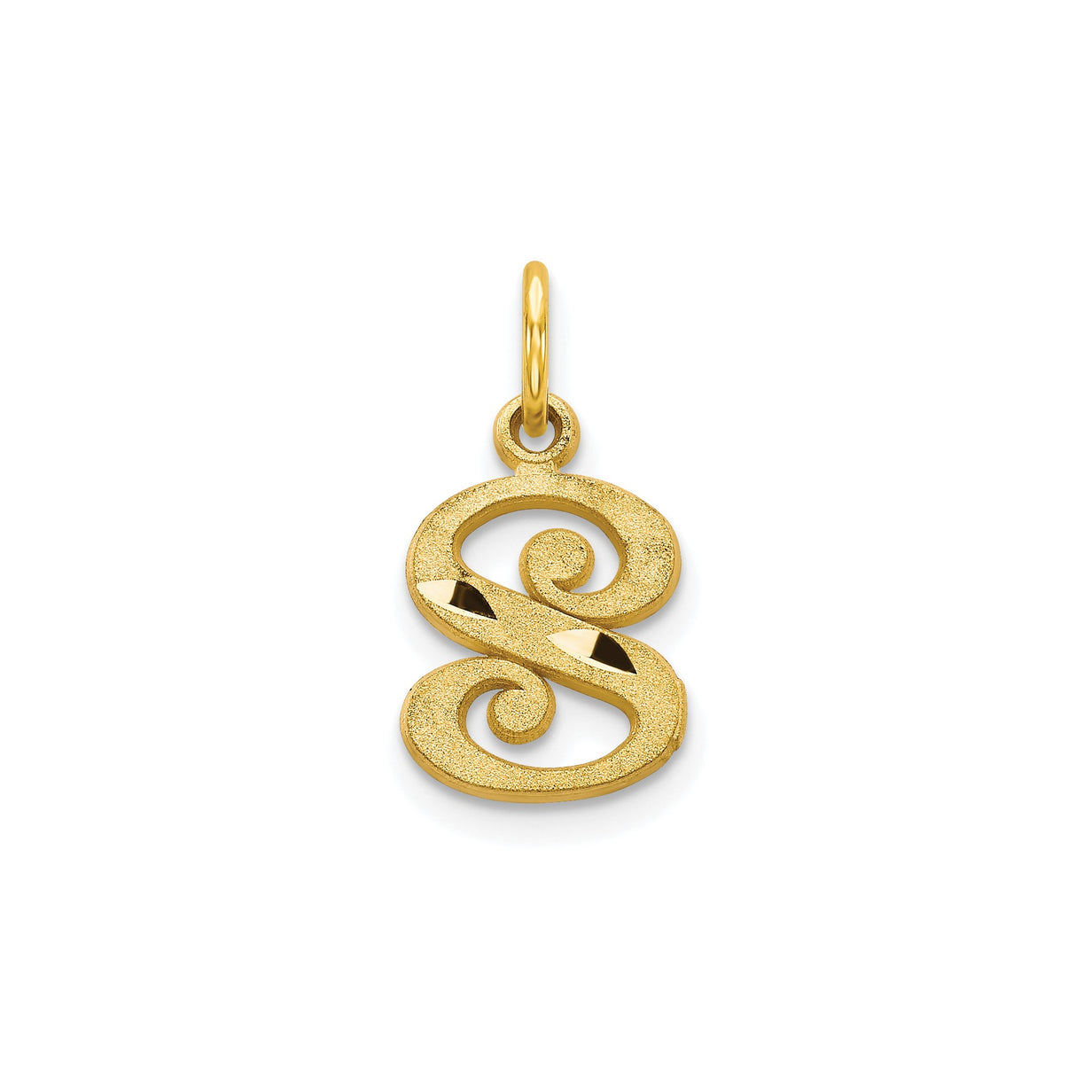 10k Yellow Gold Script Letter S Pendant, Polished and Textured Alphabet Charm