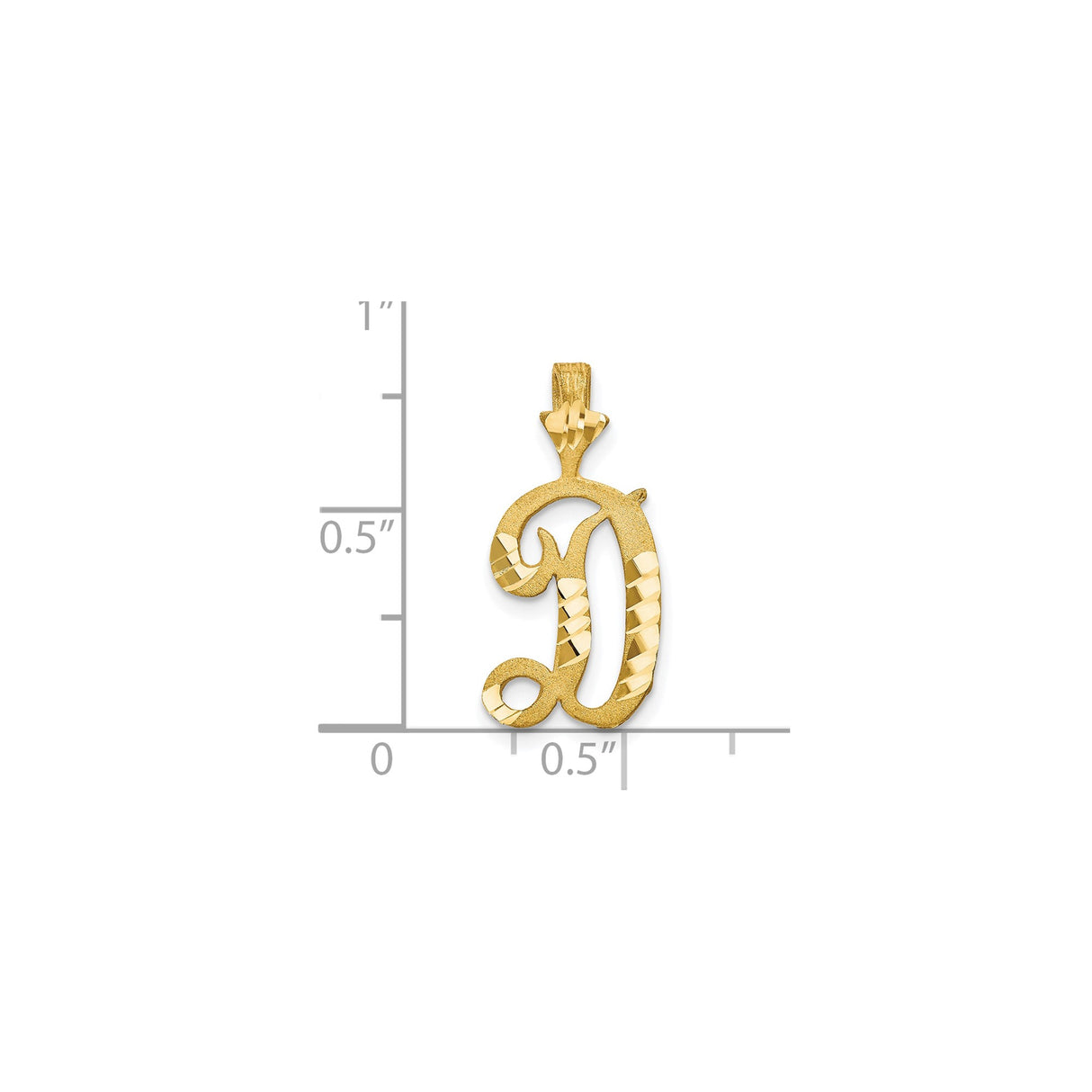 10k Yellow Gold Letter D Pendant with Matte Finish and Polished Diagonal Cuts