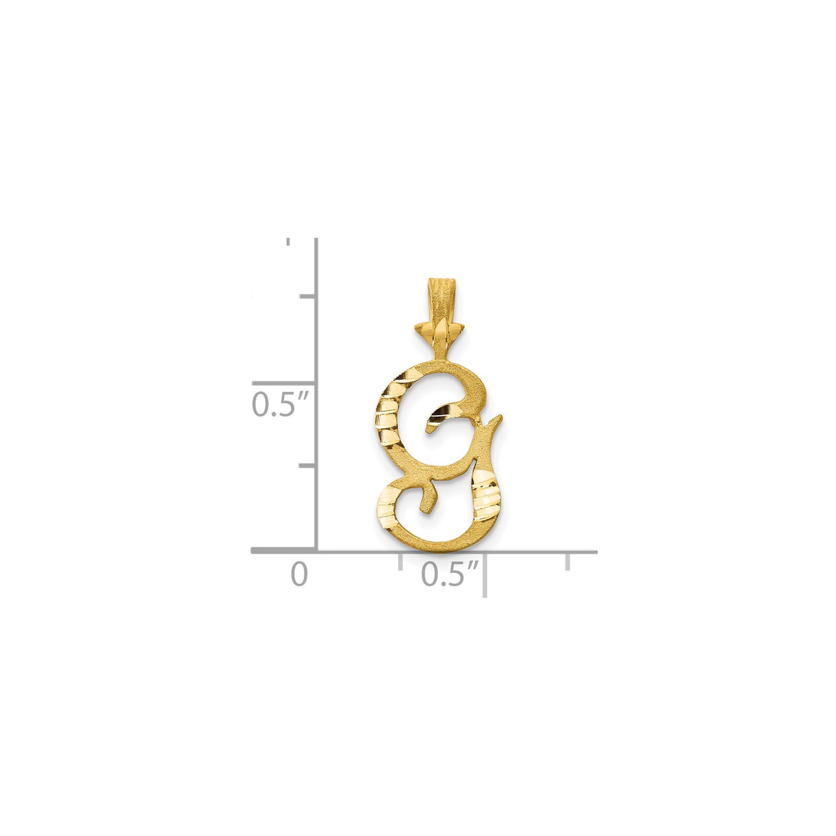 10k Yellow Gold Script G Pendant, Textured and Polished Letter Charm, Unisex Initial Jewelry