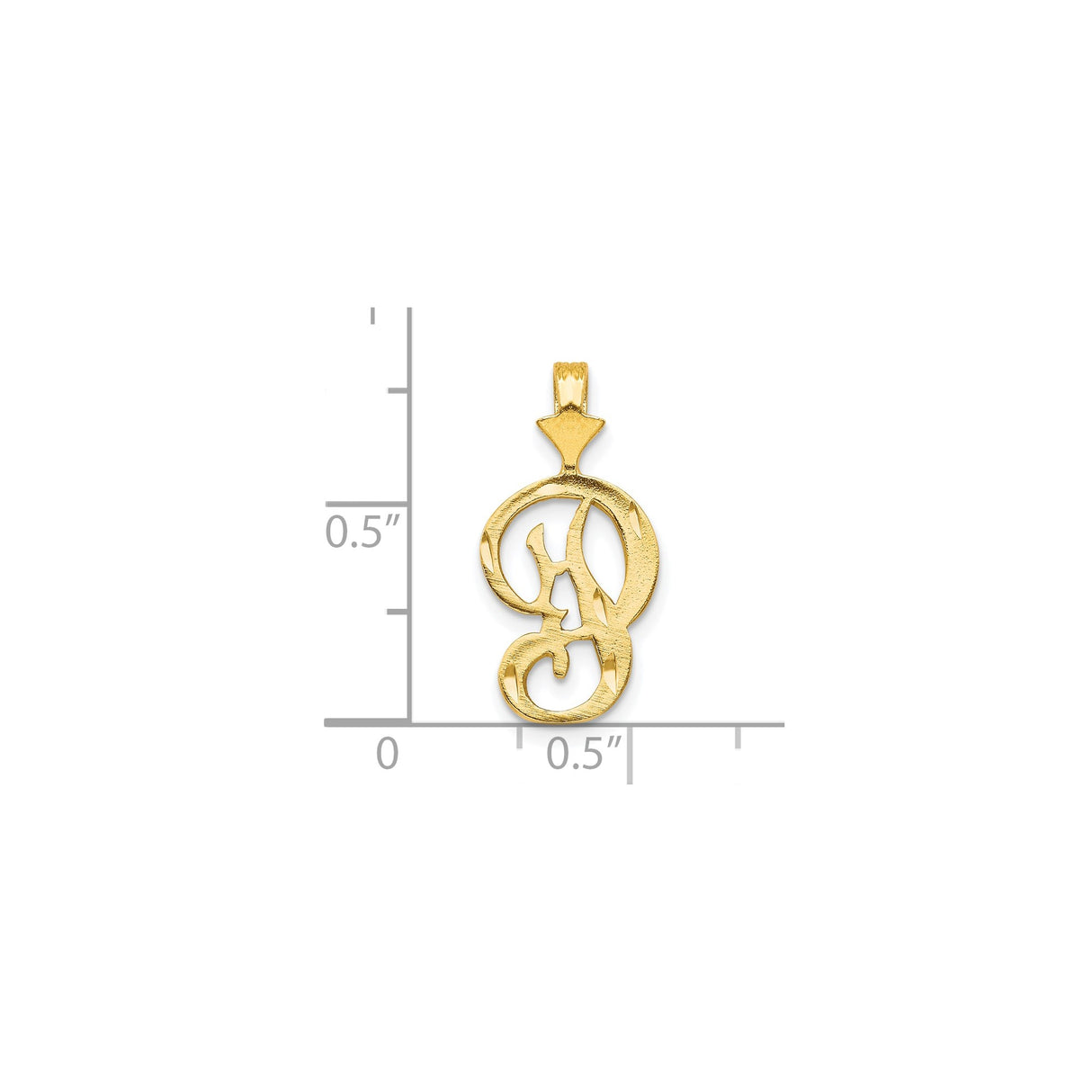 10k Yellow Gold Script H Pendant, Brushed and Polished Cursive Initial Charm for Women