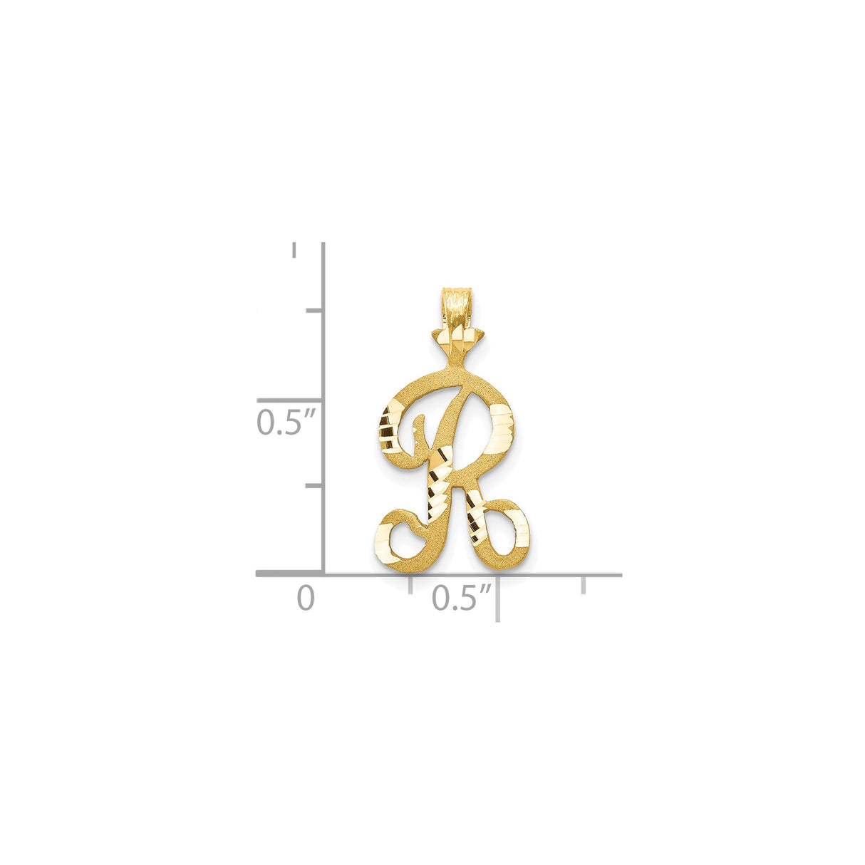 10k Yellow Gold Letter R Pendant, Two-Tone Textured and Polished Initial Charm
