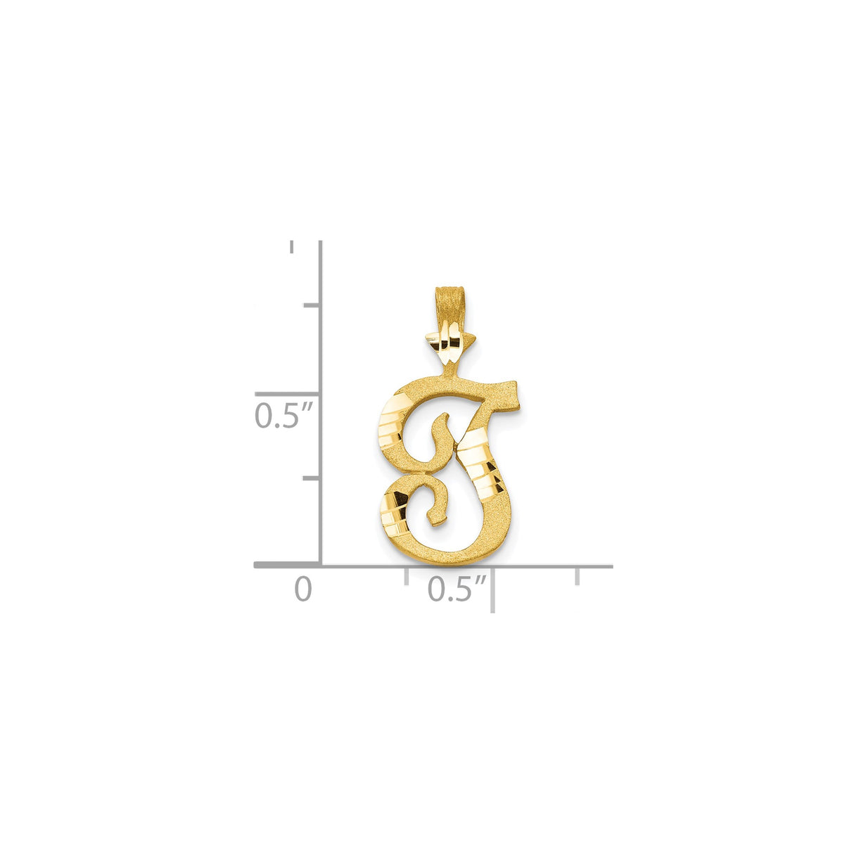 10k Yellow Gold Letter J Pendant, Polished and Textured Script Initial Charm for Women