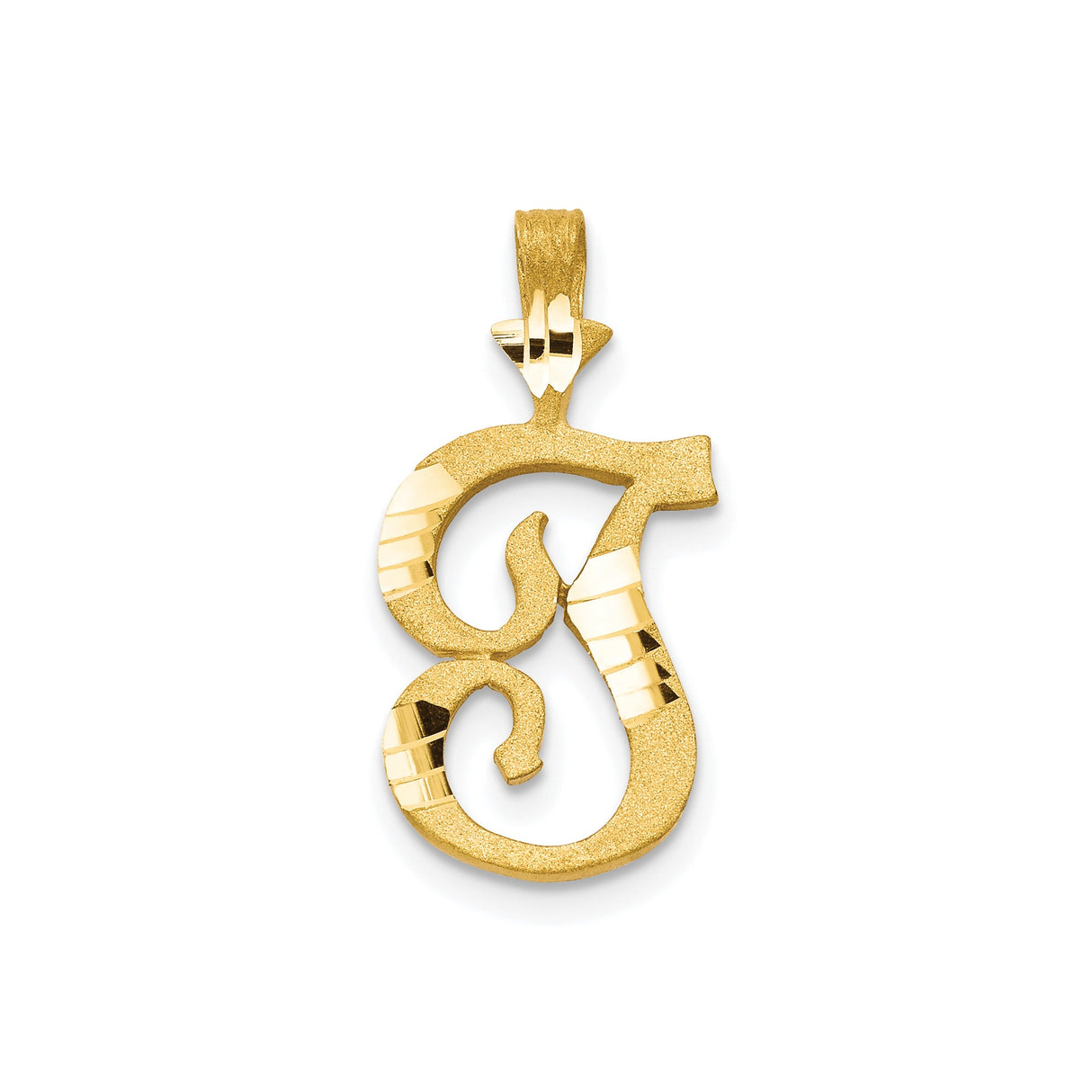 10k Yellow Gold Letter J Pendant, Polished and Textured Script Initial Charm for Women
