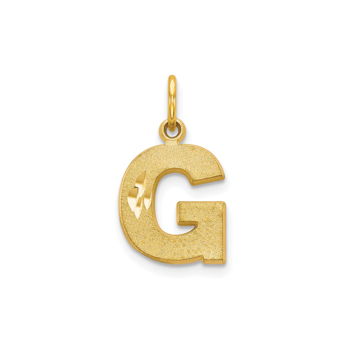 10k Yellow Gold Pendant, Letter G Initial Charm with Textured Polished Diamond Cut Design