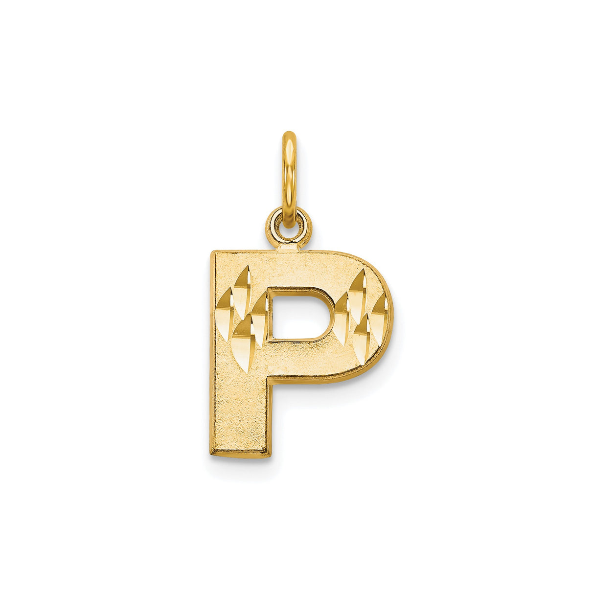 10k Yellow Gold Letter P Pendant, Textured Diamond Cut Initial Charm, Unisex Jewelry