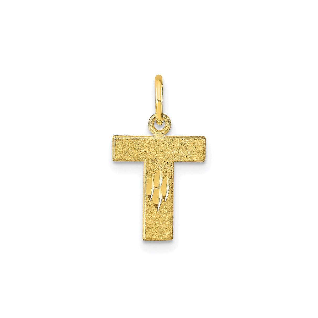 10k Yellow Gold Tau Cross Pendant with Polished Leaf Engraving, Unisex Christian Jewelry