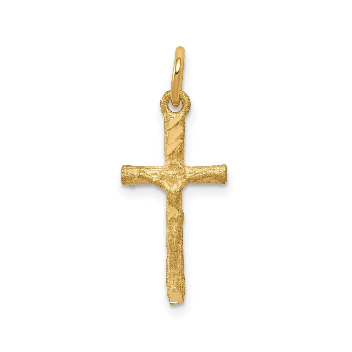 10k Yellow Gold Rustic Cross Pendant with Satin Finish and Organic Texture