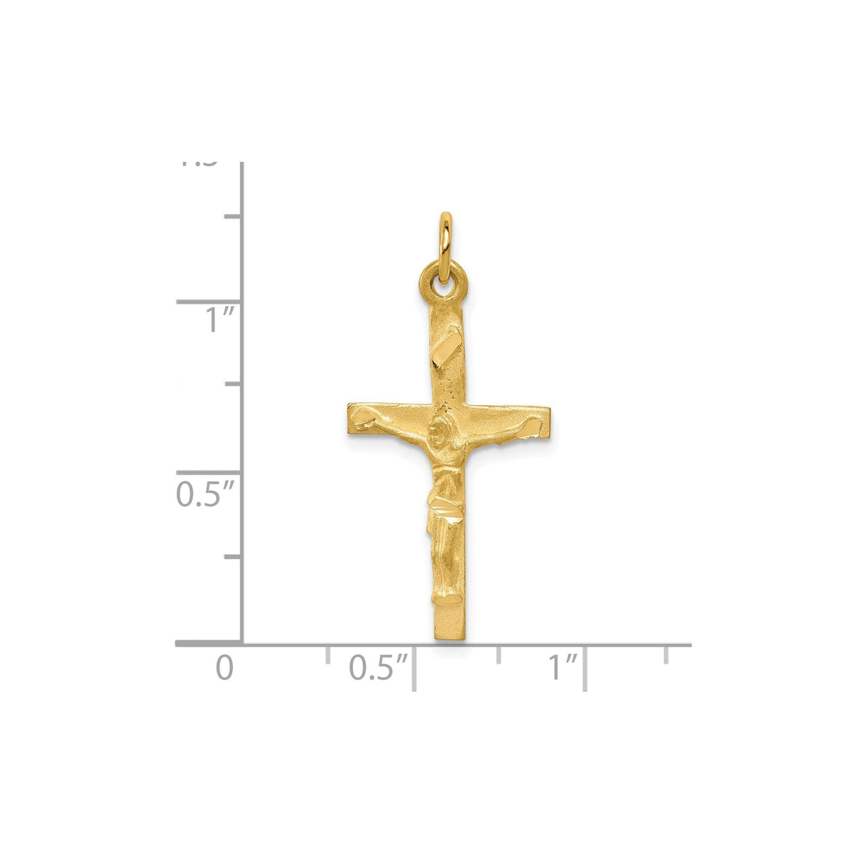 10k Yellow Gold Crucifix Pendant with Raised Jesus Figure and Satin Finish Cross Charm
