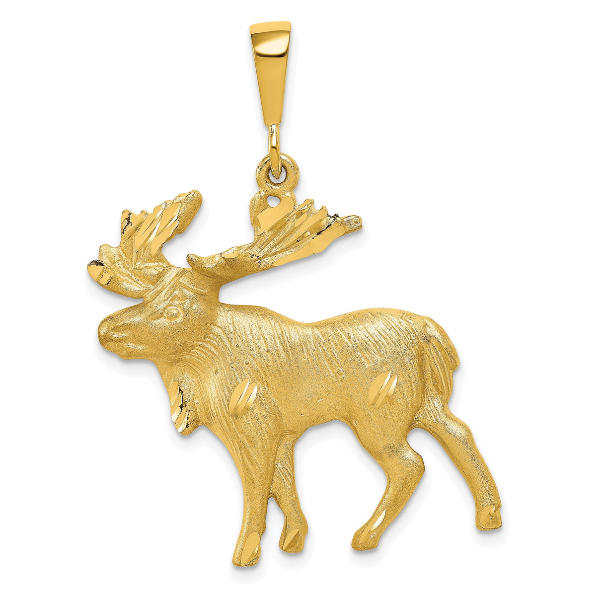 10k Yellow Gold Moose Pendant with Forest Design, Nature Charm for Men or Unisex Wear
