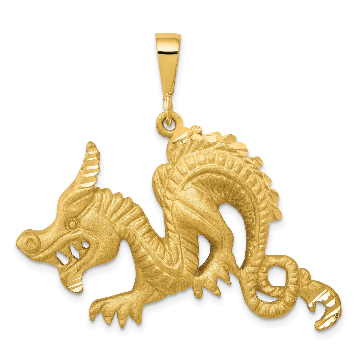 10k Yellow Gold Dragon Pendant, Chinese Style Mythological Symbol of Strength and Power