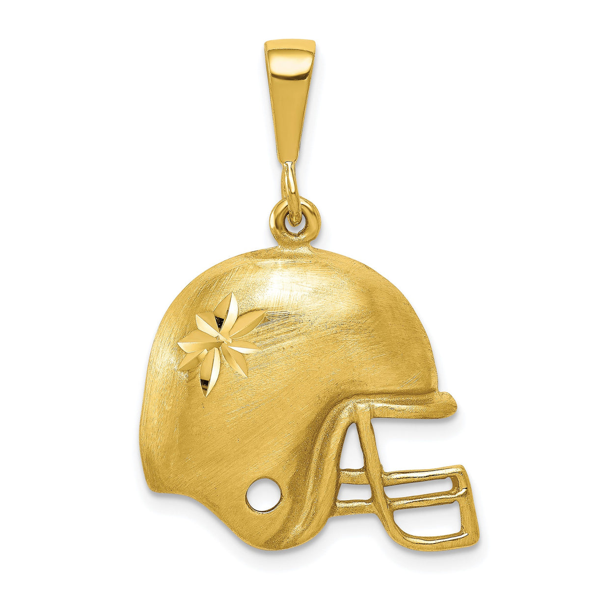10k Yellow Gold Football Helmet Pendant with Polished Star Detail and Satin Finish