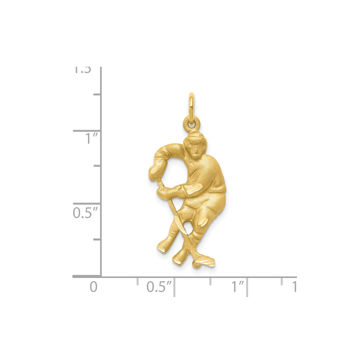 10k Yellow Gold Hockey Player Pendant with Stick and Puck, Sports Charm for Men or Unisex