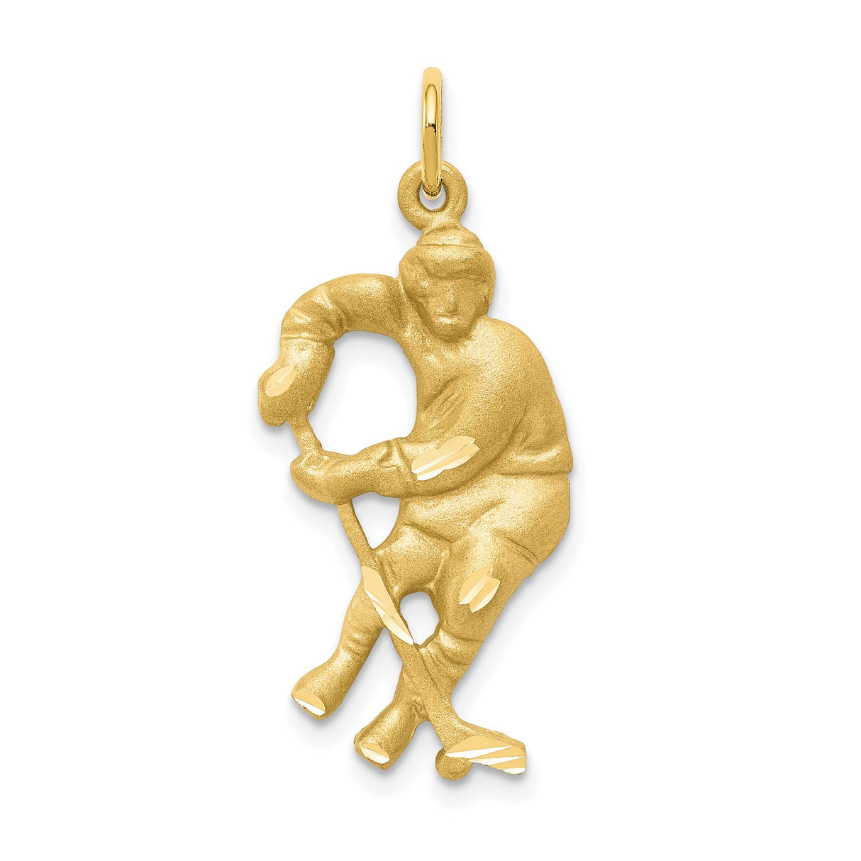 10k Yellow Gold Hockey Player Pendant with Stick and Puck, Sports Charm for Men or Unisex