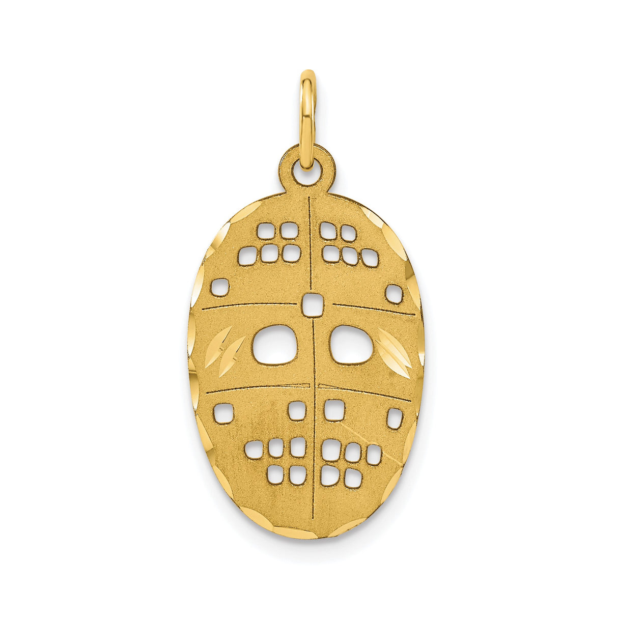10k Yellow Gold Hockey Mask Pendant with Cutout Design, Goalie Charm for Men